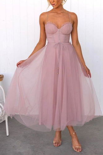 WW | Rosiedress Rückenausschnitt Bindegürtel Mesh Swing Maxi Spaghettiträger Kleid