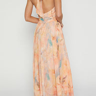 WW | Halter Bow Neck Backless Beck Print Swing Maxi Kleid