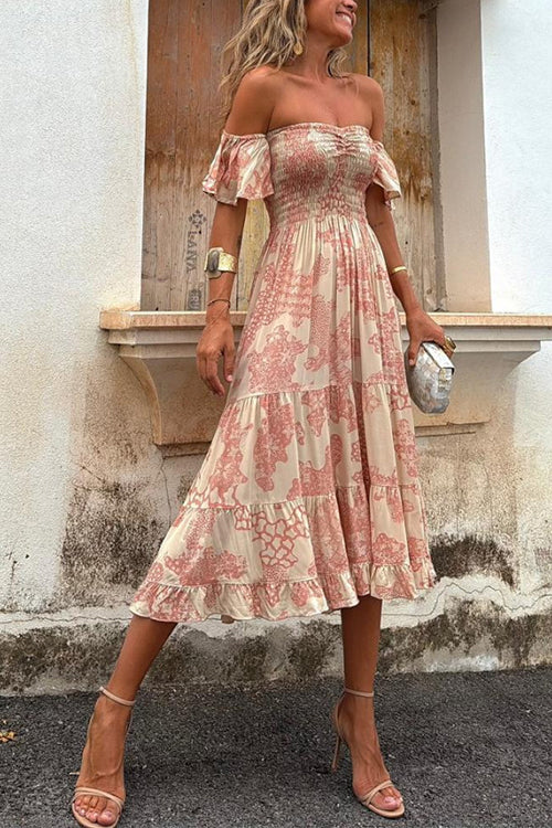 WW | Off Shoulder Smocked Midi Kleid