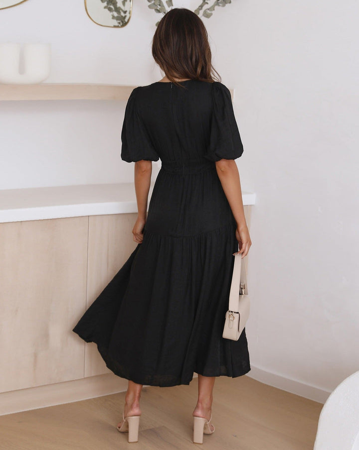 W&W Mode | Elegantes Kleid Mit V-Ausschnitt Und Puffärmeln