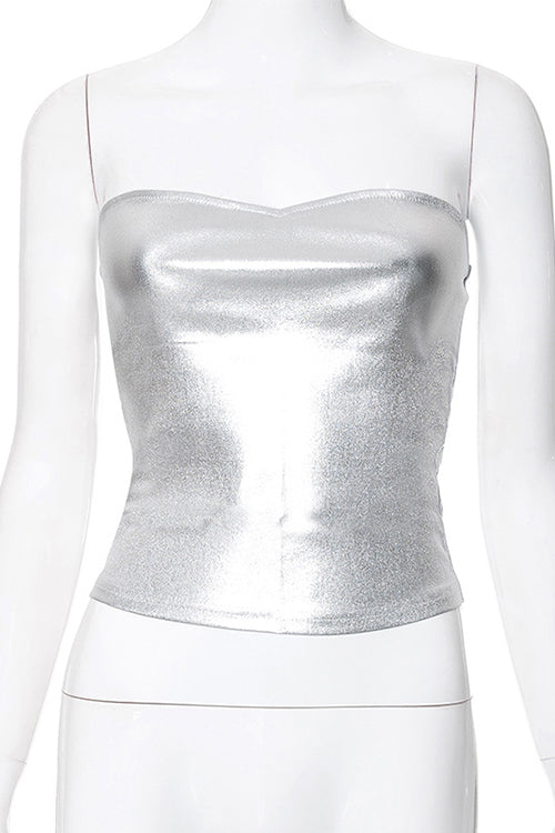 WW | Rosiedress Bandeau Metallic Crop Tube Top