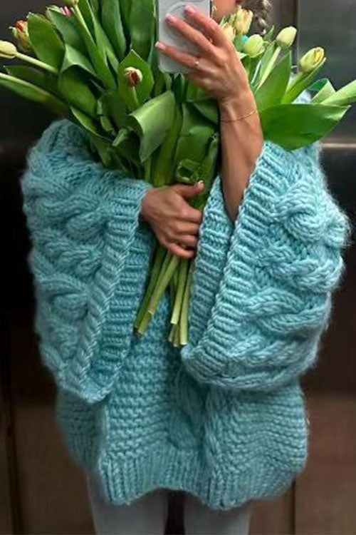 Damen Oversize-Pullover mit Rundhalsausschnitt und Zopfmuster
