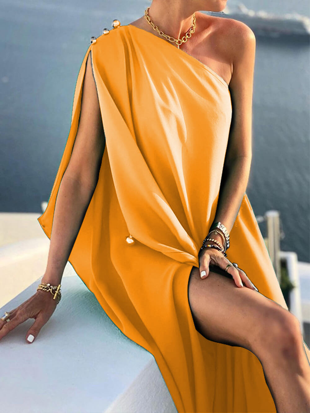 W&W Mode | Drapiertes Maxikleid Mit Einer Schulter Für Damen