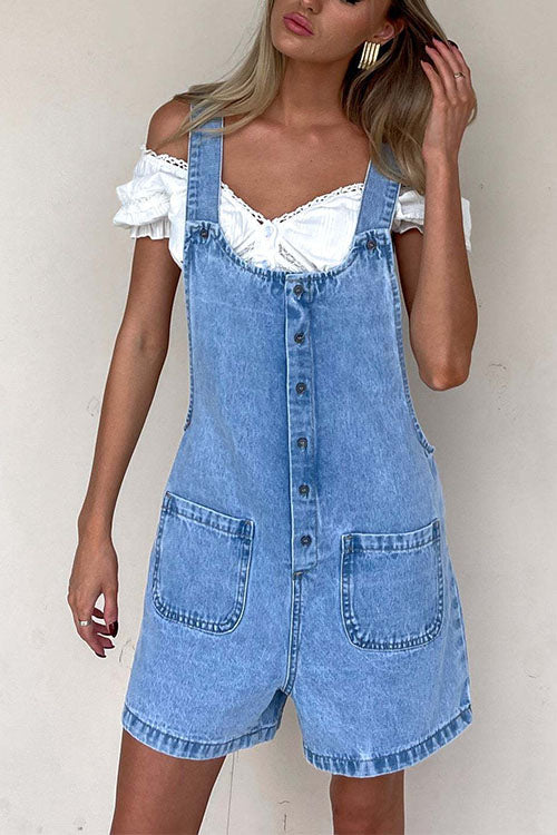 WW | Rosiedress Knopfverschluss Mit Taschen Denim Einteiler