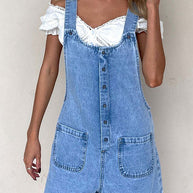 WW | Rosiedress Knopfverschluss Mit Taschen Denim Einteiler
