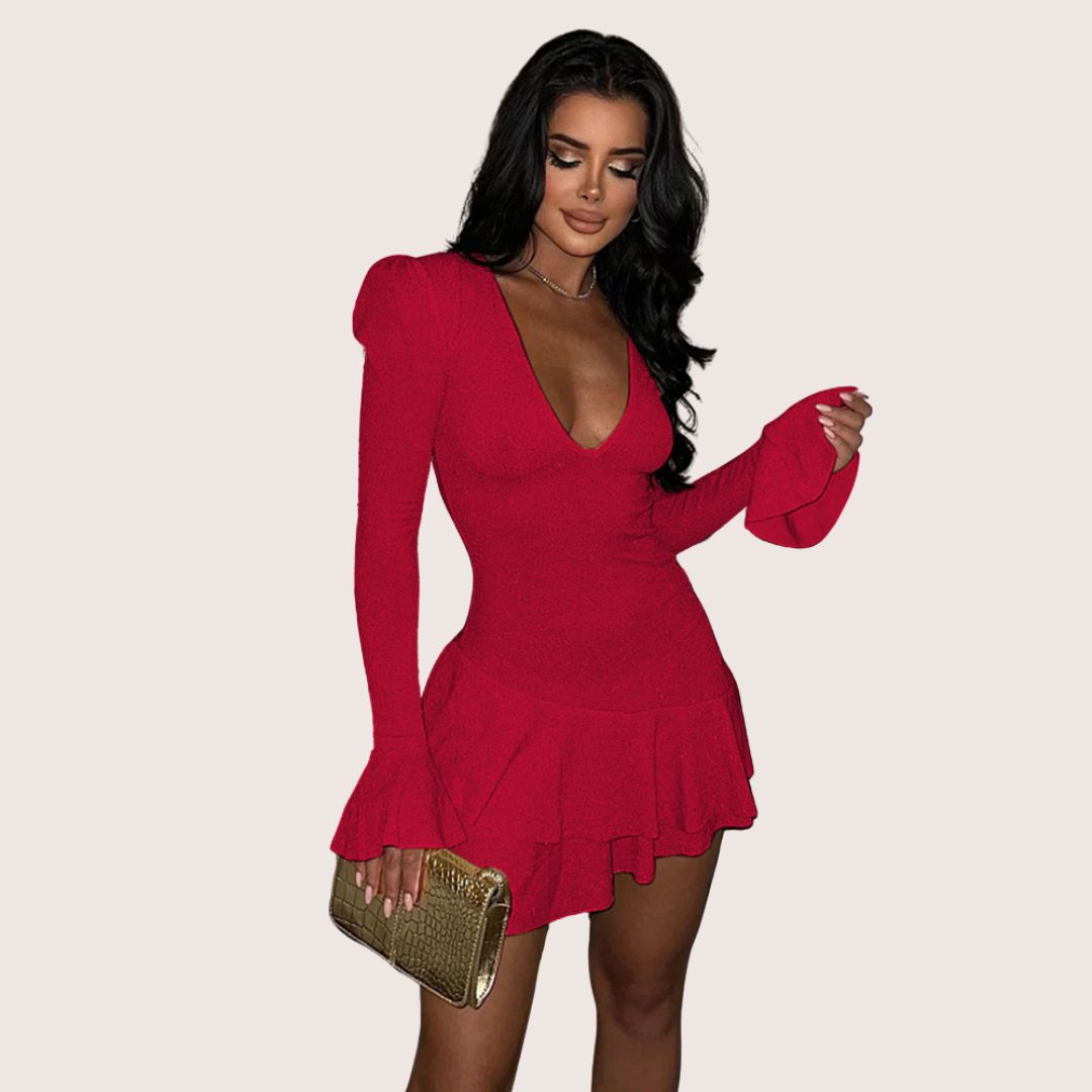 WW | Minikleid mit tiefem V-Ausschnitt und Rüschen