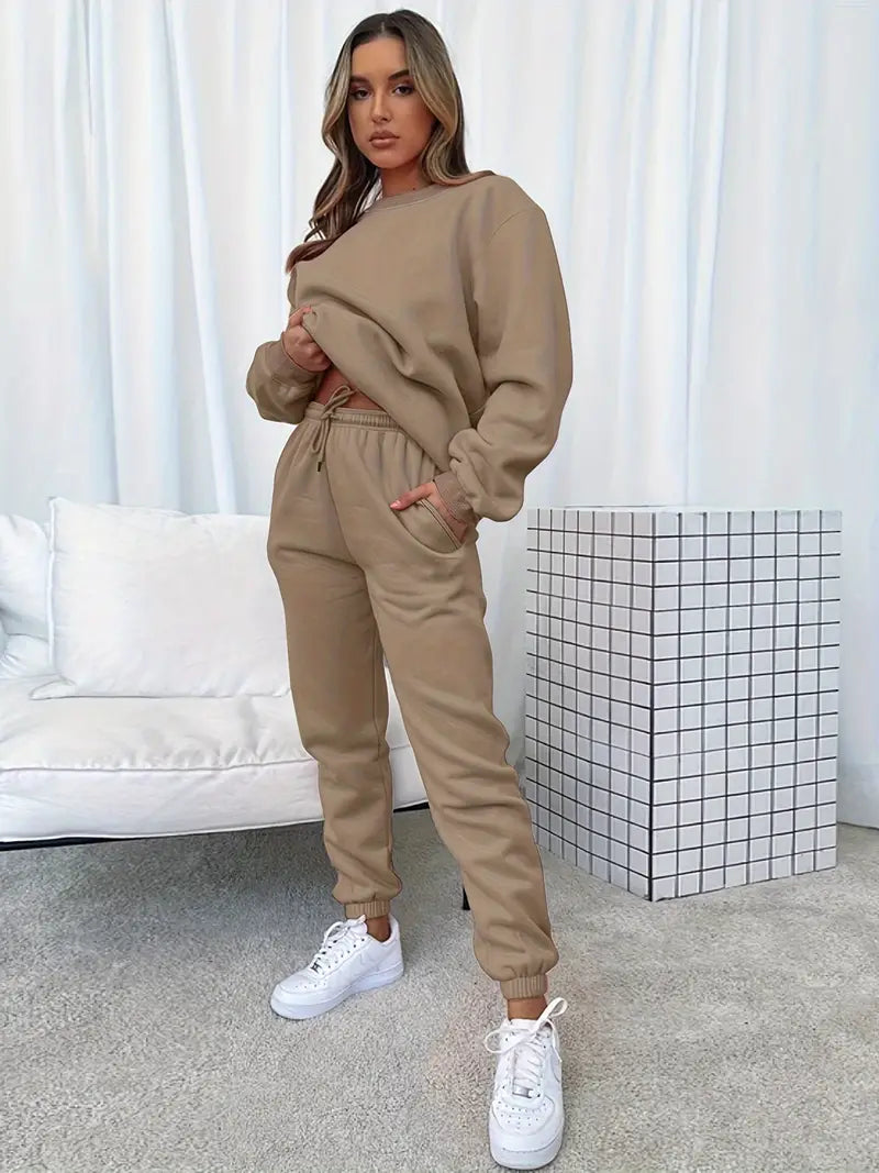 W&W Mode Jogginganzug | Lässig weicher 2-teiliger Damenanzug mit Pullover und passender Hose