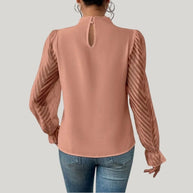WW | Bluse mit Hohem Kragen und Transparenten Puffärmeln