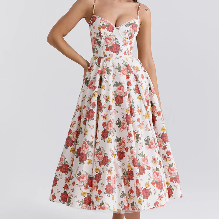 W&W Mode | Feminines Blumen Midikleid Mit Korsett Oberteil