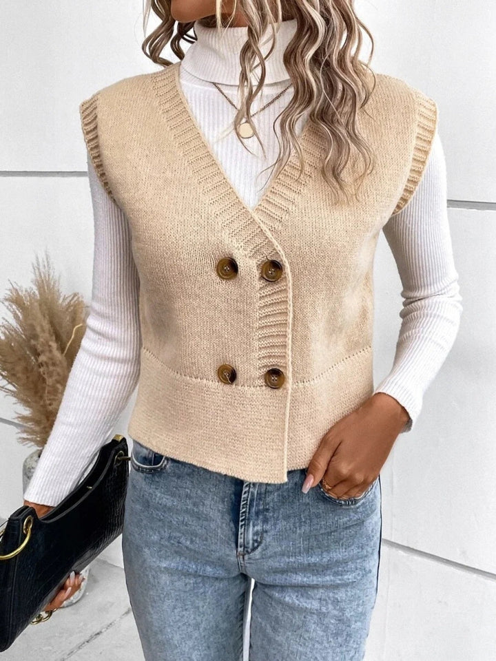 W&W Mode | Stilvolle Herbst Klassische Knopfverschluss V-Hals Pullover Weste Für Frauen