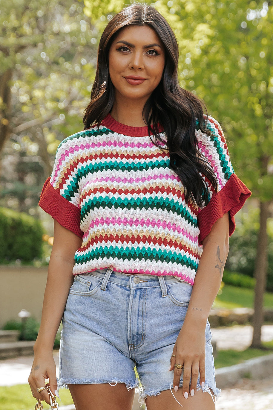 WW | rotes Crop-Top mit farbiger Struktur Für Frauen