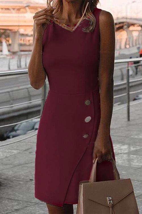 W&W Mode | Rosiedress Rundhals Knöpfe Ärmellos Büro Kleid