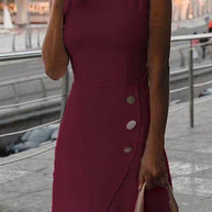 WW | Rosiedress Rundhals Knöpfe Ärmellos Büro Kleid