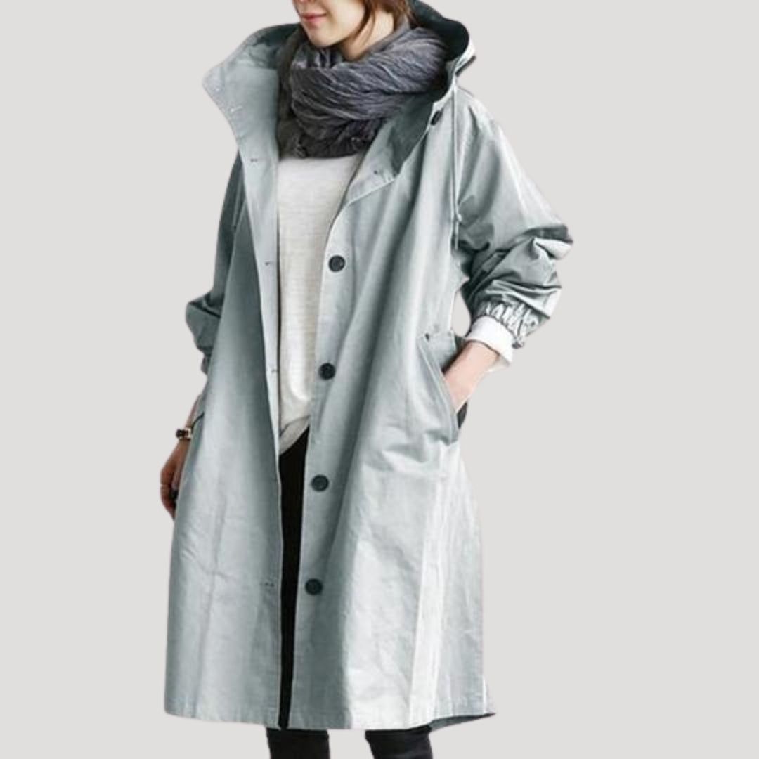 WW | Damen Trenchcoat lang leicht mit Kapuze Jacke