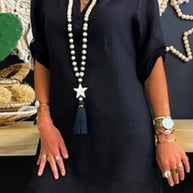 WW | Rosiedress Revers V-Ausschnitt Roll-Up-Ärmel Hemdkleid