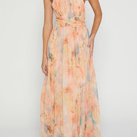 WW | Halter Bow Neck Backless Beck Print Swing Maxi Kleid