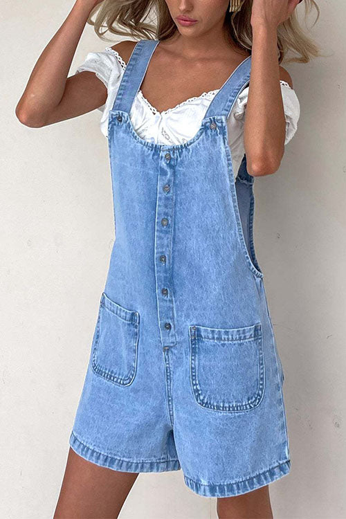 W&W Mode | Rosiedress Knopfverschluss Mit Taschen Denim Einteiler