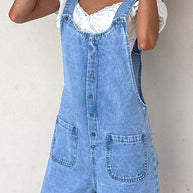 WW | Rosiedress Knopfverschluss Mit Taschen Denim Einteiler