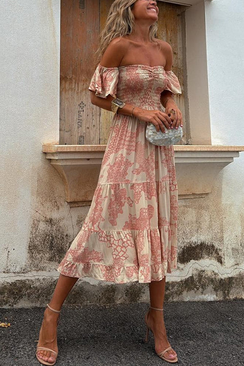WW | Off Shoulder Smocked Midi Kleid