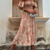 WW | Off Shoulder Smocked Midi Kleid
