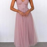 WW | Rosiedress Rückenausschnitt Bindegürtel Mesh Swing Maxi Spaghettiträger Kleid