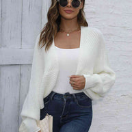 WW | Bat Sleeve Offene Front Kurze Strickjacke