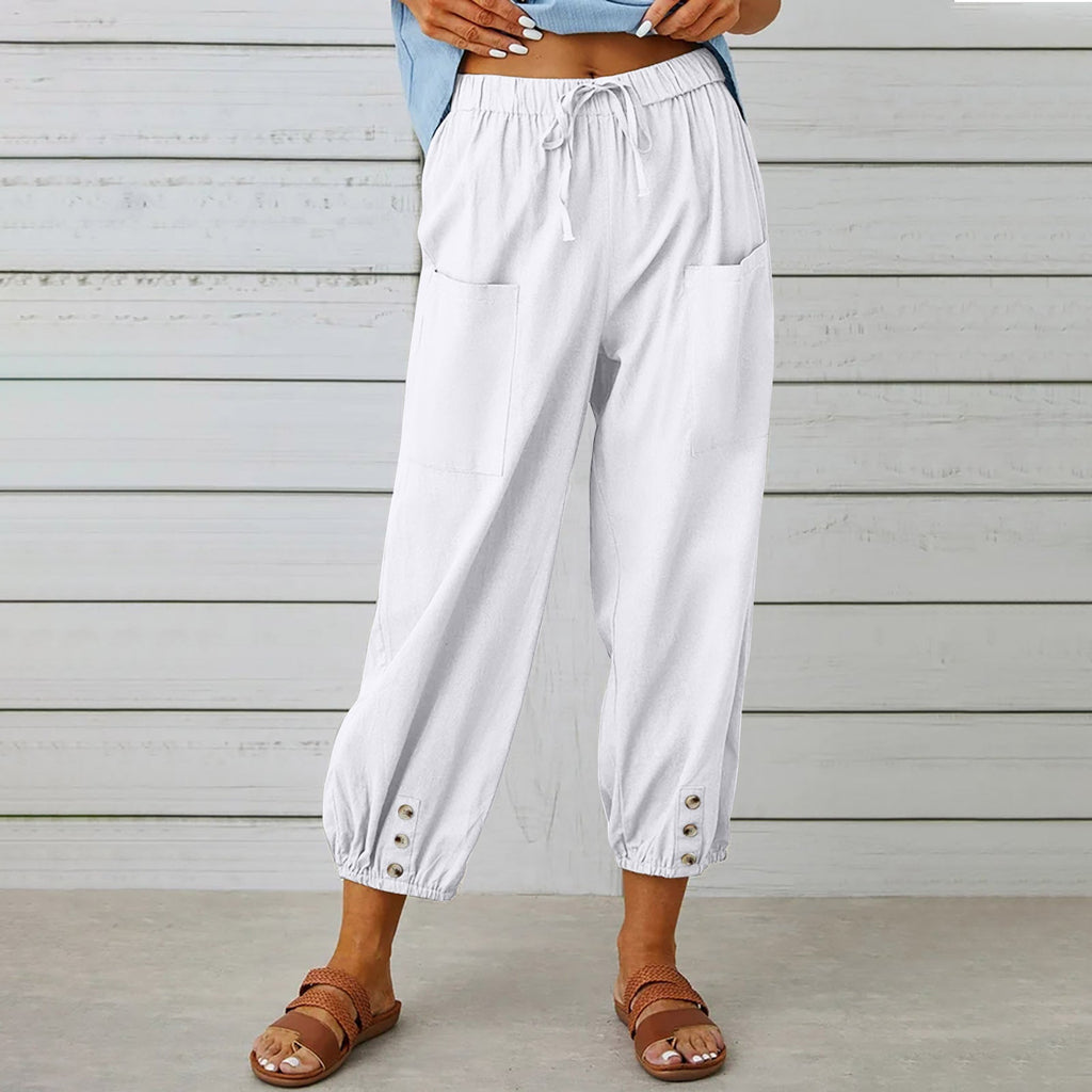 WW | Damen Leinenhose Mit Kordelzug Und Taschen