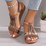 WW | Boho Glam Geflochtene Sandalen mit Keilabsatz und Strohsträngen