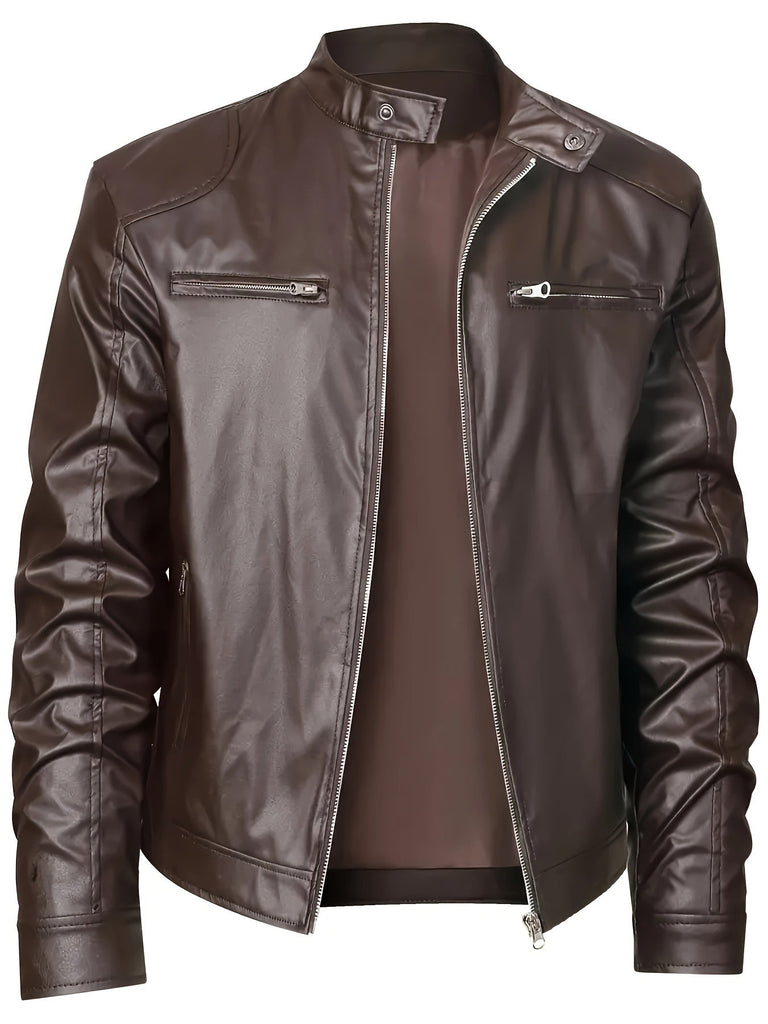 WW | Stilvolle Pu Leder Herrenjacke Mit Farbblocks