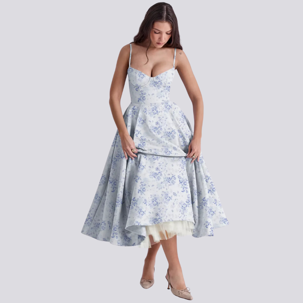 W&W Mode | Feminines Blumen Midikleid Mit Korsett Oberteil