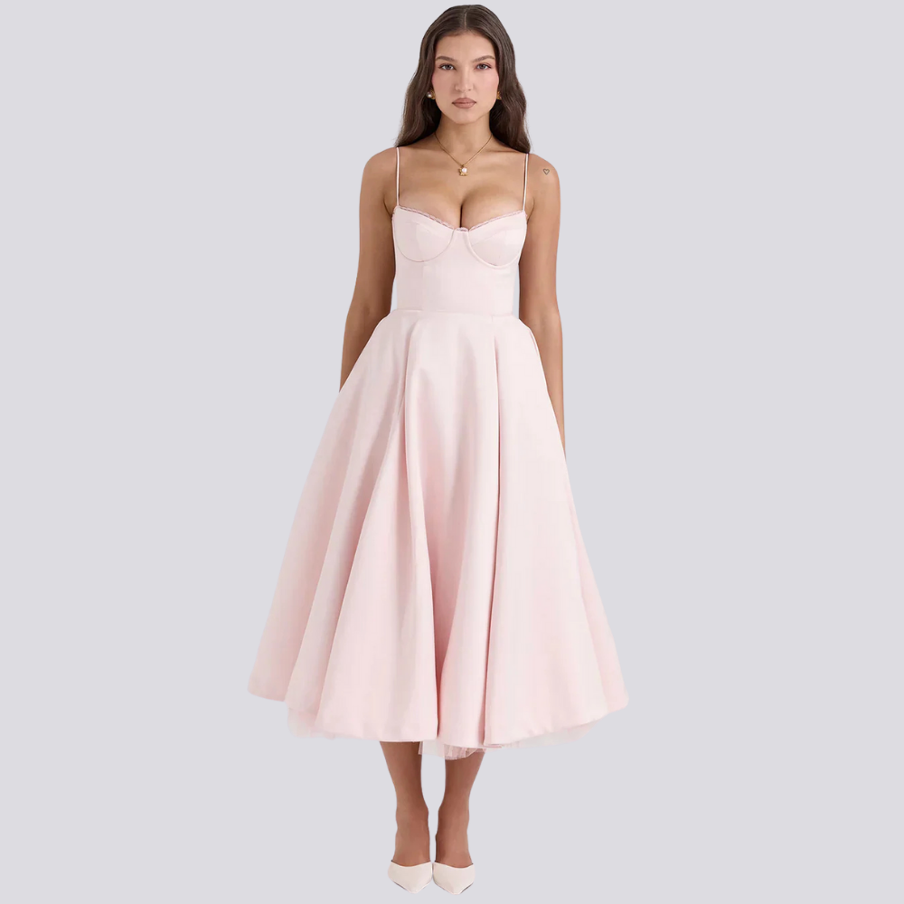 W&W Mode | Midi Kleid Mit Blumenkorsatzt Für Damen