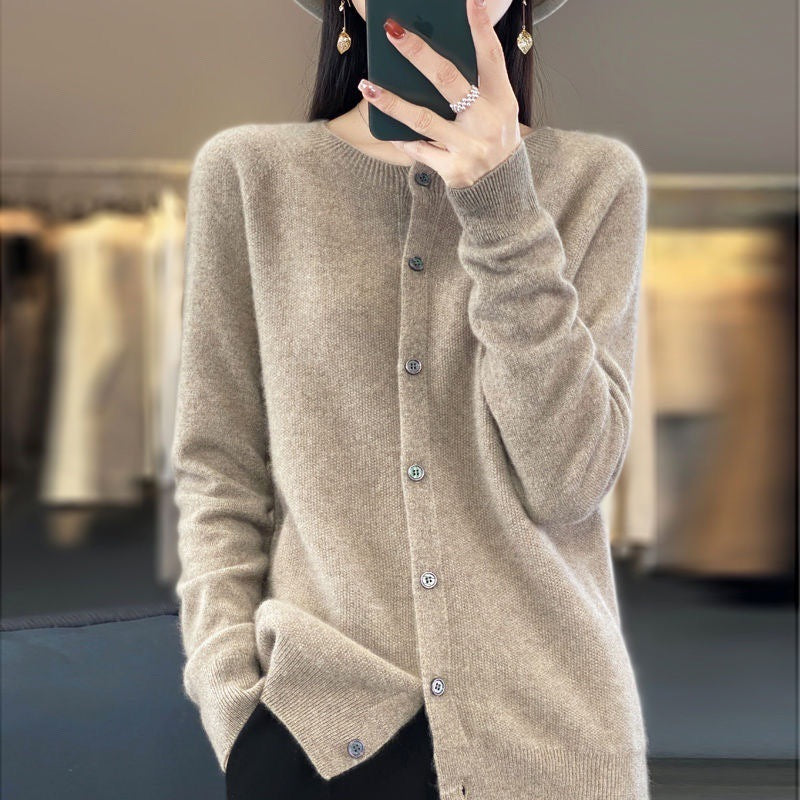 WW | Merino Woll Strickjacke Mit Rundhalsausschnitt Und Langen Ärmeln