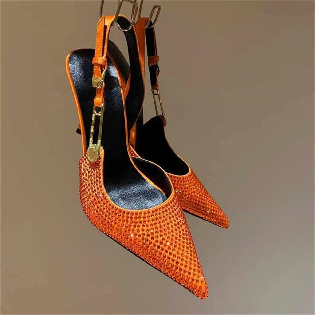 WW | Damen Rhinestone Spitzeblatt Riemen Dekorative Absatzschuhe