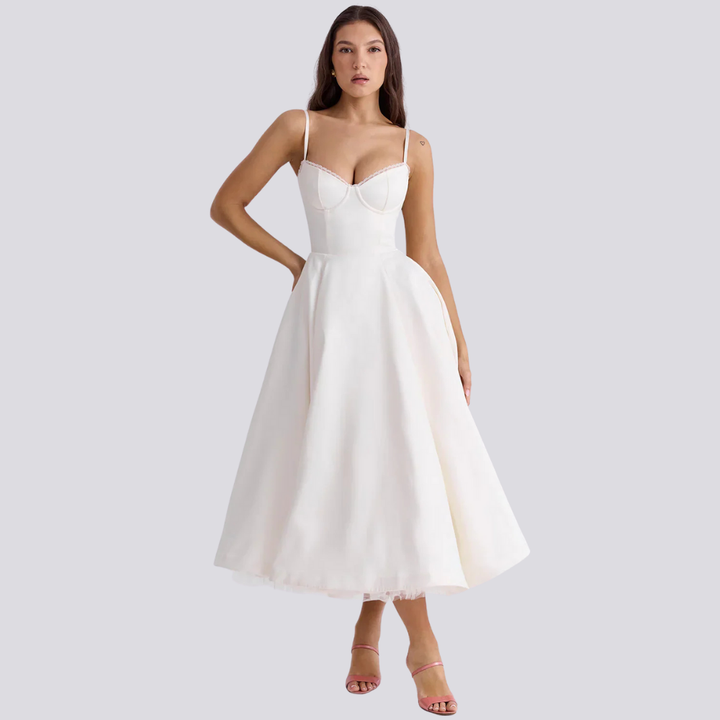 W&W Mode | Midi Kleid Mit Blumenkorsatzt Für Damen