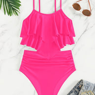 WW | Raffung, Geschichtete Zweiteiliges Schwarzes Tankini für Damen