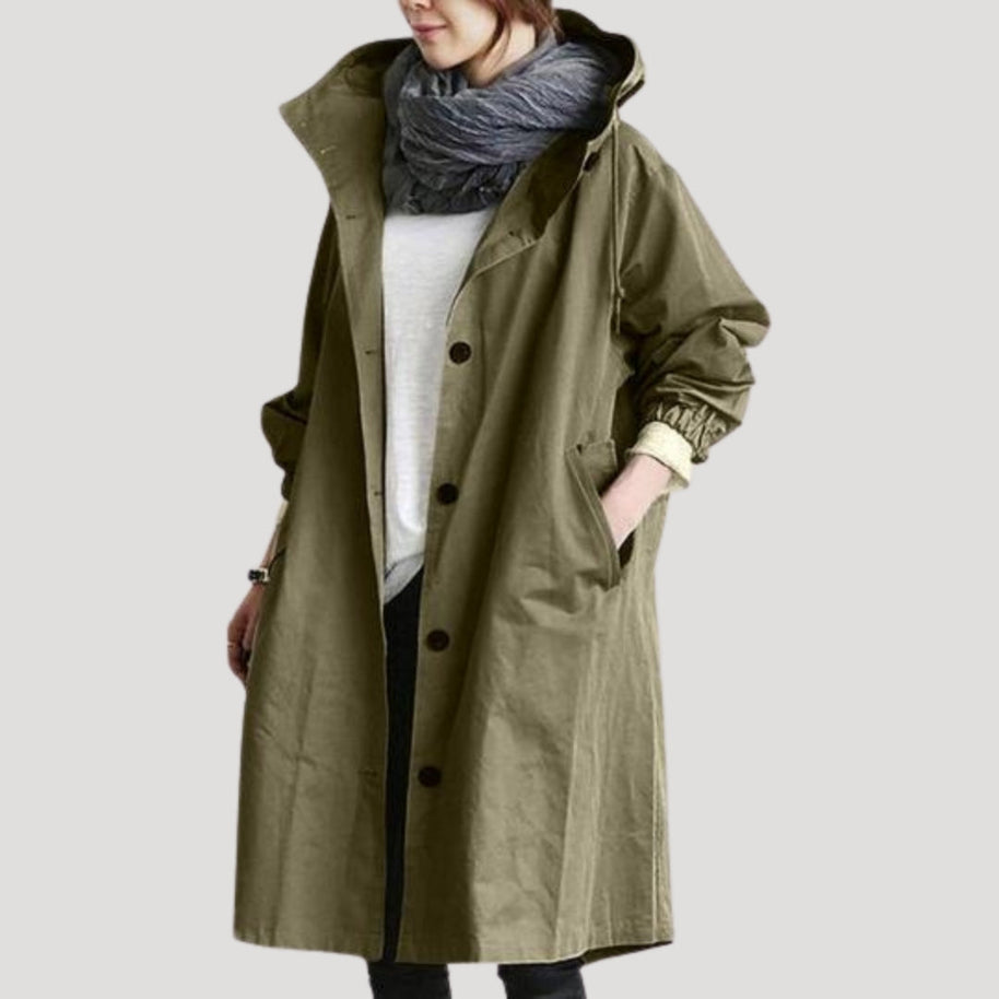WW | Damen Trenchcoat lang leicht mit Kapuze Jacke