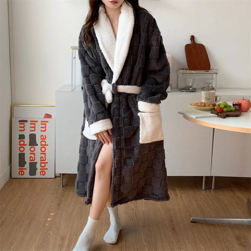 W&W Mode | Lässiger Herbst Flanell Bademantel für Frauen