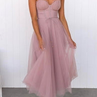 WW | Rosiedress Rückenausschnitt Bindegürtel Mesh Swing Maxi Spaghettiträger Kleid