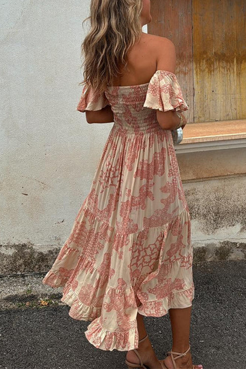 WW | Off Shoulder Smocked Midi Kleid
