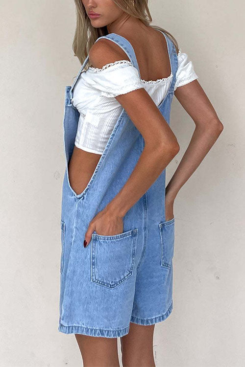 W&W Mode | Rosiedress Knopfverschluss Mit Taschen Denim Einteiler