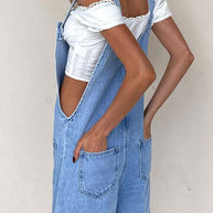 WW | Rosiedress Knopfverschluss Mit Taschen Denim Einteiler