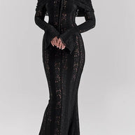 WW | Blumen Spitze Off Shoulder Flare Ärmel Fishtail Maxi Kleider - Weiß