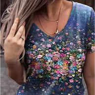 WW | T-Shirt mit V-Ausschnitt und Floralem Druck