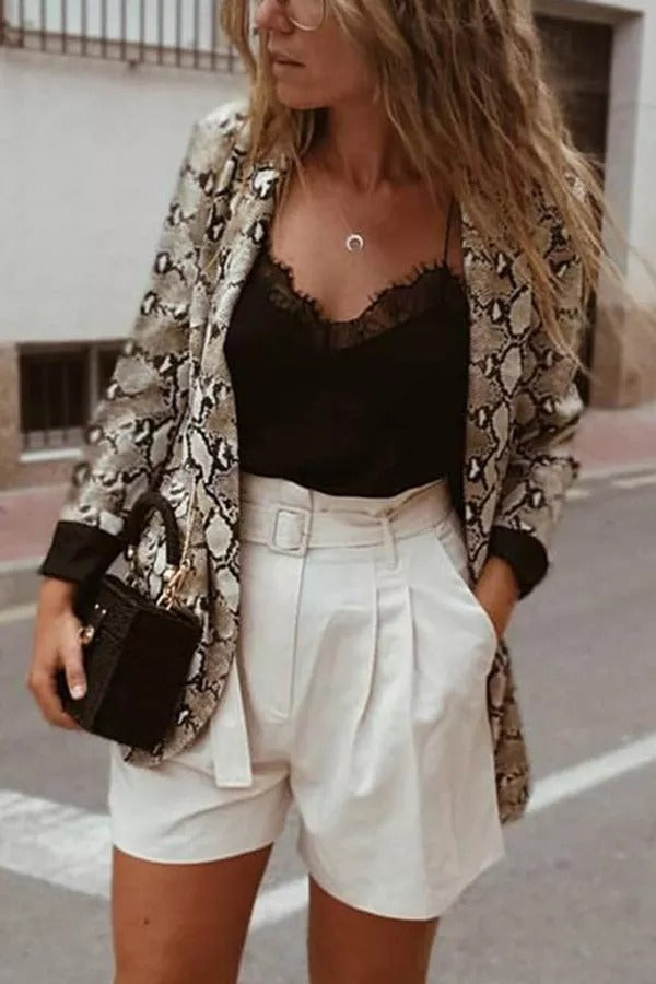 WW | Charmer Schlangenmuster Revers Lose Blazer