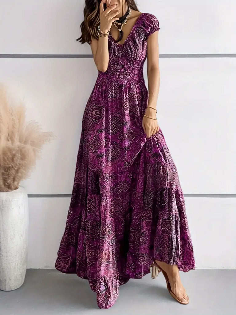 WW | Lange Swingkleid mit Rüschen Am Ausschnitt Blumenmuster