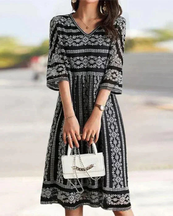 WW | Bedrucktes Midi-Kleid mit V-Ausschnitt