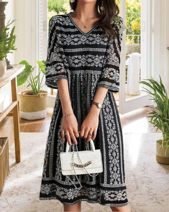 WW | Bedrucktes Midi-Kleid mit V-Ausschnitt