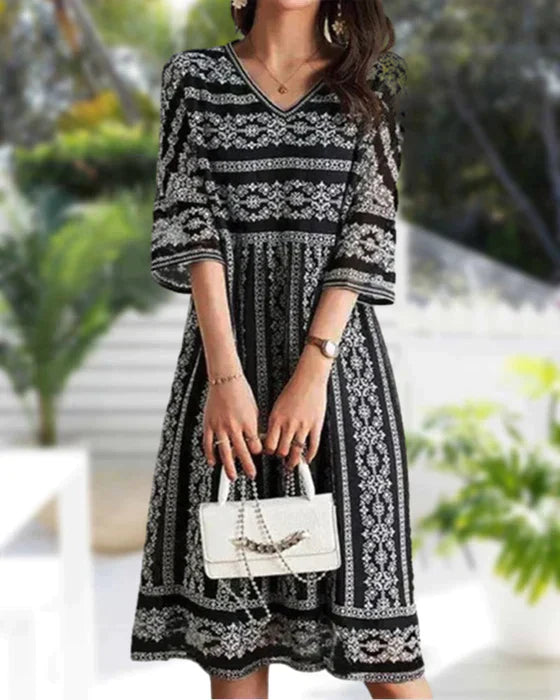 WW | Bedrucktes Midi-Kleid mit V-Ausschnitt