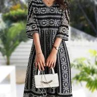 WW | Bedrucktes Midi-Kleid mit V-Ausschnitt