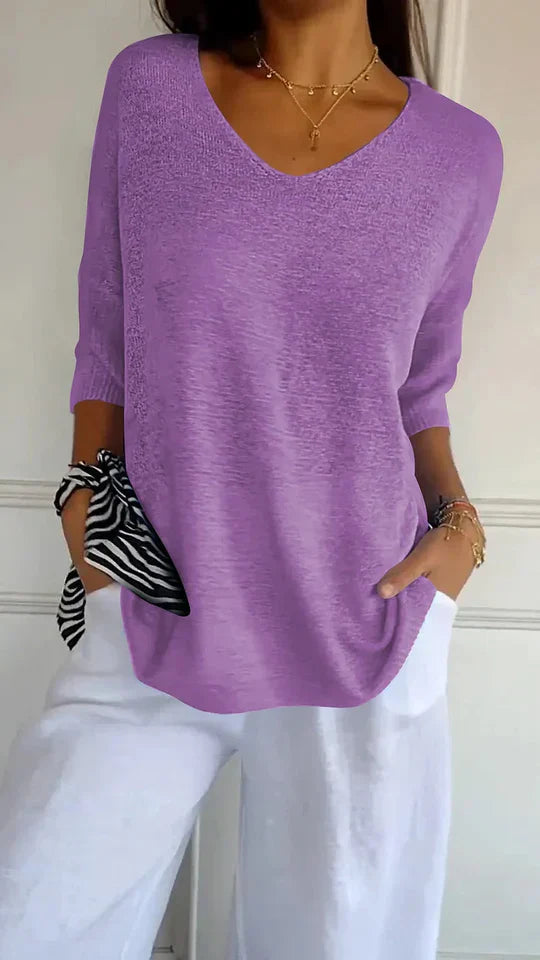 WW | Bequemes Damen-Stricktop mit V-Ausschnitt